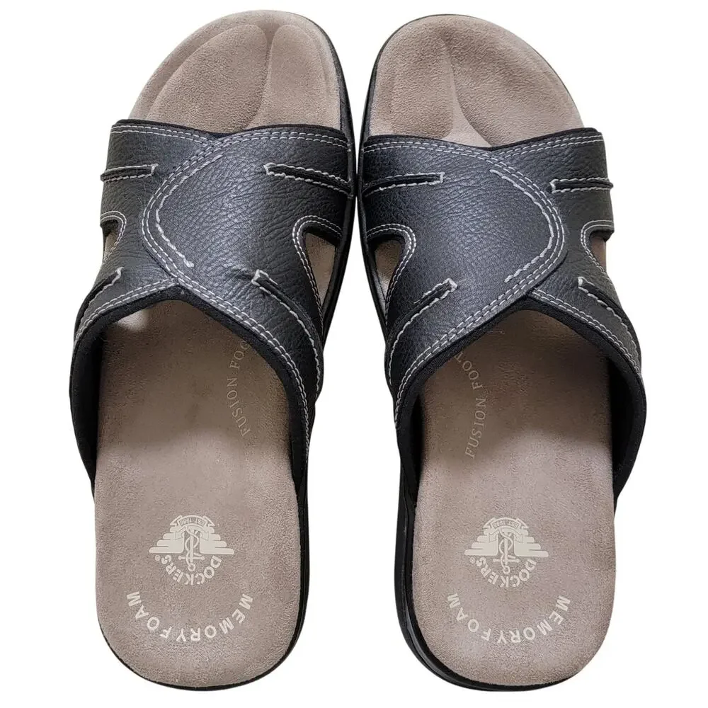 Dockers Men Casual Slide Sandals Sunland Size US 7M Black Faux Leather